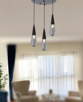 TT Aydınlatma TT023-3Y-FULL-SY  Mat Siyah 3 lü Damla Modeli Yuvarlak Avize thumbnail 2