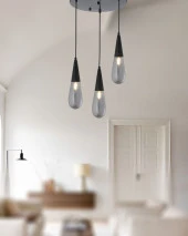 TT Aydınlatma TT023-3Y-FULL-SY  Mat Siyah 3 lü Damla Modeli Yuvarlak Avize thumbnail 3