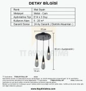 TT Aydınlatma TT023-3Y-FULL-SY  Mat Siyah 3 lü Damla Modeli Yuvarlak Avize thumbnail 4