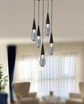 TT Aydınlatma TT023-5Y-FULL-SY  Full Mat Siyah 5 li Damla Modeli Avize thumbnail 2