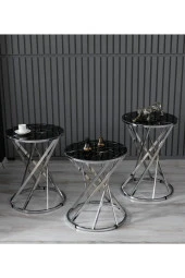 boons Laura Zigon Sehpa Takımı - Krom Siyah Mermer - 1