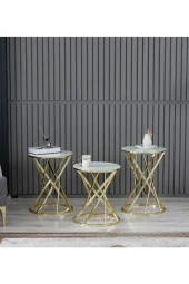 boons Laura Zigon Sehpa Takımı - Gold Beyaz - 2