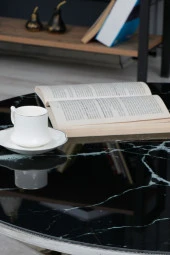 boons Palmira Zigon Sehpa, Siyah Mermer Desen Cam - 2