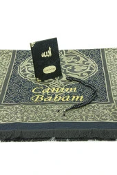 Babalar Günü Tesbihli Yasin Kitabı Kişiye Özel İsimli Seccade Seti Siyah thumbnail 4