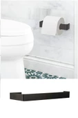 Periboia 2 Lİ Set Mat Siyah Metal Kağıt Havlu Askısı Ve Tuvalet Kağıtlığı Vida veya Yapıştırmalı  Set thumbnail 3