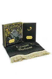 Babalar Günü Yasin Kitabı Tesbih Kişiye Özel İsimli Seccade Seti Siyah thumbnail 1