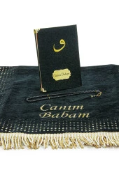 Babalar Günü Yasin Kitabı Tesbih Kişiye Özel İsimli Seccade Seti Siyah thumbnail 4