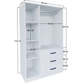 Midoser Easy Mat Beyaz 3 Kapılı 3 Çekmeceli Çok Amaçlı Elbise Dolabı - 8