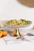 Gold Ayaklı Elips Cam Sunumluk Kase, Sarma, Dolma, Salata, Meyve, ve Pasta Sunum Stantı, Çeyizlik - 1