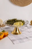Gold Ayaklı Kare Cam Sunumluk Kase, Sarma, Dolma, Salata, Meyve, ve Pasta Sunum Stantı, Çeyizlik - 1