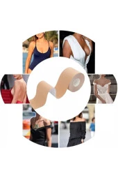 BEAUTY BOX Sıkı Göğüsler 7,5cm*5m Kahverengi Suya Dayanıklı Göğüs Bandı Boob Tape Cilt Dostu Kinezyoloji Bandı thumbnail 7