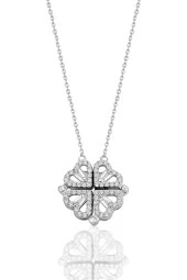 925 ayar gümüş rodyumlu baget kesim zirkon taşlı mıknatıslı açılır kapanır yonca kolye. SGTL12360RODAJ thumbnail 1