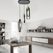 Apliqa Koza 3Lü Yuvarlak Siyah Modern Genç Odası Mutfak Retro Salon Sarkıt Avize - 3