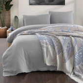 Schafer Home Nature Müslin Yatak Örtüsü Nevresim Seti 5 Parça-Mavi - 1