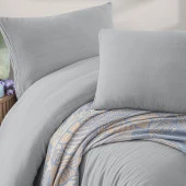 Schafer Home Nature Müslin Yatak Örtüsü Nevresim Seti 5 Parça-Mavi - 2