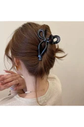 Kadın Siyah Büyük Boy Fiyonk Parlak Kırılmaz Toka (11Cm) - 1
