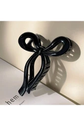 Kadın Siyah Büyük Boy Fiyonk Parlak Kırılmaz Toka (11Cm) - 2