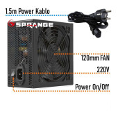 Sprange PS500-80P 500W 80 Plus Bronze Gamer 12CM Geniş Fan Power Supply - 3