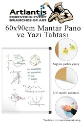 Çift Fonksiyonlu Yazı Tahtası ve Mantar Pano 60x90 cm 1 Adet Alüminyum Çerçeveli Yazı Tahta Kalemi ve Silgisi Harita Çivisi - 5