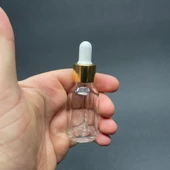 15Ml Şeffaf Cam Damlalıklı Şişe , Gold Metalik Kapak  ,  15 Cc Saydam Cam Damlalıklı Şişe x 6 Adet thumbnail 1