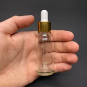 20Ml Şeffaf Cam Damlalıklı Şişe , Gold Metalik Kapak  ,  20 Cc Saydam Cam Damlalıklı Şişe x 6 Adet thumbnail 1