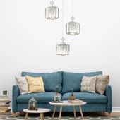Apliqa Saka 3 Lü Yuvarlak Sarkıt Krom  Kristalli, Taşlı Modern Tasarım Kristal Salon Sarkıt Avize - 1