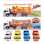 1:16 Sürtmeli Sesli Işıklı Araba Taşıyan Tır 39 Cm - 6