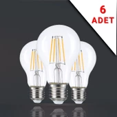 Apliqa 6 ADET LED FİLAMANLI E27 RUSTİK AMPUL 6 WATT 3000K GÜN IŞIĞI A60 - 1