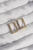 Pirinç Gold Renk Zirkon Taşlı Dikdörtgen Model Seranay Küpe - TJ-BKP9117 thumbnail 1