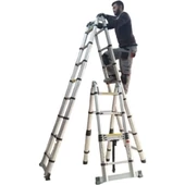 EBAX (2.8+2.8) 5.6 METRE  9+9 BASAMAK 18 BASAMAK ÇİFT YÖNLÜ ALÜMİNYUM TELESKOPİK MERDİVEN thumbnail 2