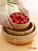 Bambu 3 lü Salata Kasesi, Sunum Kasesi, Dekoratif Kase, İskandinav Kase - 2