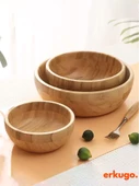 Bambu 3 lü Salata Kasesi, Sunum Kasesi, Dekoratif Kase, İskandinav Kase - 4