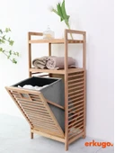 Bambu 2 Raflı Kirli Sepeti,  Çok Amaçlı Banyo Düzenleyici, Çamaşır Sepeti Organizer, Raf - 8