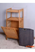 Bambu 2 Raflı Kirli Sepeti,  Çok Amaçlı Banyo Düzenleyici, Çamaşır Sepeti Organizer, Raf - 2