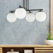 Apliqa Mali 4 Lü Siyah Avize Beyaz Camlı Modern Genç Odası Mutfak Yatak Odası Retro Salon Avize - 1
