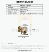 TT Aydınlatma TT5001-ESK  Eskitme Kaplama - Bal Camlı Tekli Aplik - 6