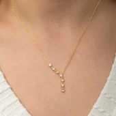Gümüş Zirkon Sıra Taşlı Gold Kadın Kolye - 4
