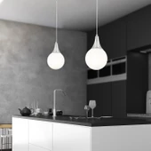 Apliqa Damla Tekli Krom Beyaz Camlı 2Li Modern Sarkıt Mutfak Salon Avize  Seti - 1