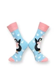 Me-vo Tekli Açık Mavi Renkli Bay/Bayan Unisex Esnek Nem Alabilen Pamuklu Penguen Desenli Soket Çorap thumbnail 2