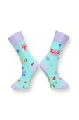 Me-vo Tekli Açık Mavi Renkli Bay/Bayan Unisex Esnek Nem Alabilen Pamuklu Kelebek Desenli Soket Çorap thumbnail 2
