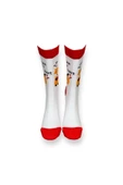 Me-vo Tekli Beyaz Renkli Bay/Bayan Unisex Esnek Nem Alabilen Pamuklu Tilki Desenli Soket Çorap thumbnail 3