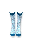 Me-vo Tekli Mavi Renkli Bay/Bayan Unisex Esnek Nem Alabilen Pamuklu Emoji Desenli Soket Çorap thumbnail 3