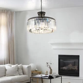 Kanvas 45'Lik Siyah Kristalli Taşlı Modern Tasarım Kristal Salon Avize thumbnail 2