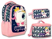 Cennec 3D Unicorn Lacivert-Pembe Kız Çocuk Üçlü İlkokul Çanta Seti thumbnail 1