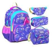 Coral High Lavanta Pembe Baloncuk Desenli Kız Çocuk Dörtlü Okul Çanta Seti - İlkokul ve Ortaokul İçin Uygun thumbnail 1