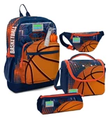 Coral High Erkek Çocuk Turuncu Lacivert Basketbol Desenli İlkokul Okul Çanta Seti ve Bel Çantası thumbnail 1