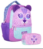 Kaukko Okul Çantası ve Üç Bölmeli Kalemlik Seti - Mor - Sevimli Aslan Şekilli thumbnail 1