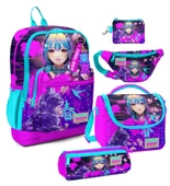 Coral High Kız Çocuk Mor Pembe Anime Kedi Desenli Beşli İlkokul Okul Çanta Seti thumbnail 1
