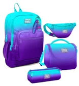 Coral High Erkek Çocuk Turkuaz Mor Renk Geçişli Desenli İlkokul Okul Çanta Seti ve Bel Çantası thumbnail 1