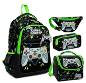 Coral High Siyah Fosforlu Yeşil Gamer Desenli Erkek Çocuk Okul Beslenme Kalemlik ve Bel Çantası Seti - İlkokul İçin Uygun thumbnail 1